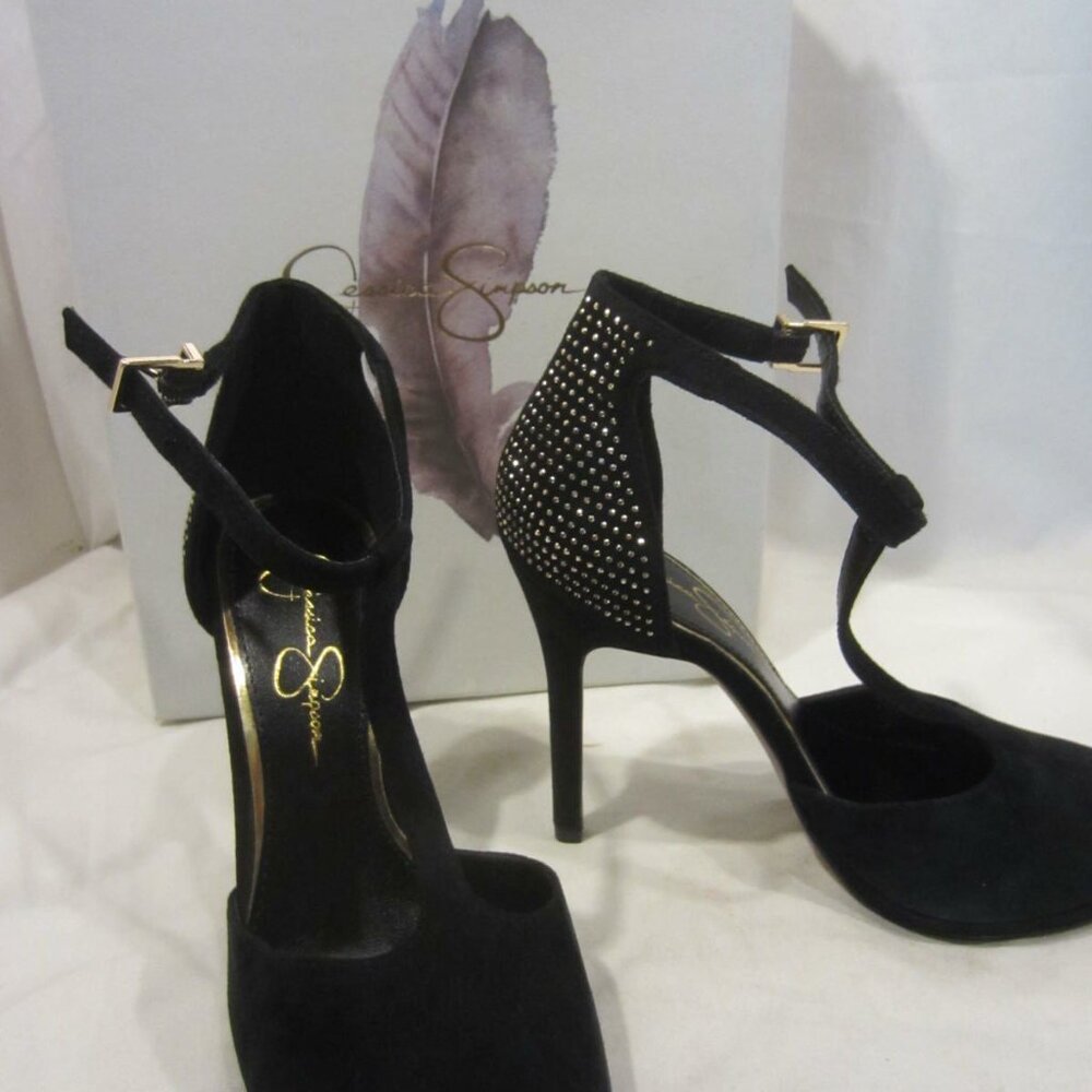 Jessica Simpson Black Heels with Gold Accents - Picture 2 of 9
